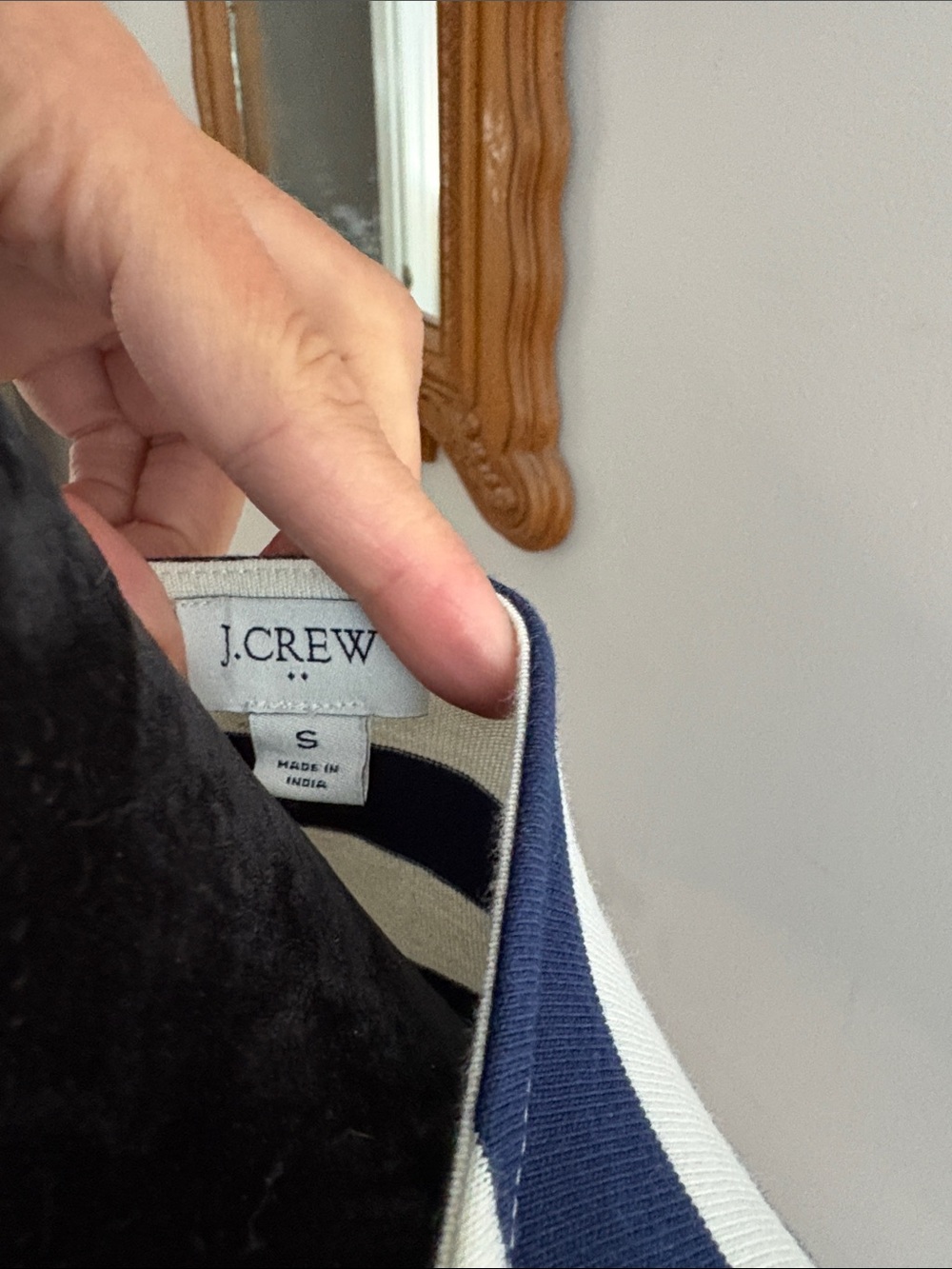 J. Crew Navy and White Striped Short Sleeve Tee with gold buttons - Picture 2 of 6